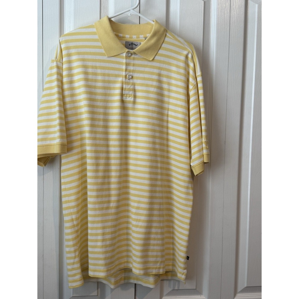 Callaway Men's Polo‎ Shirt Size Large Yellow White Striped Golf Short Sleeve